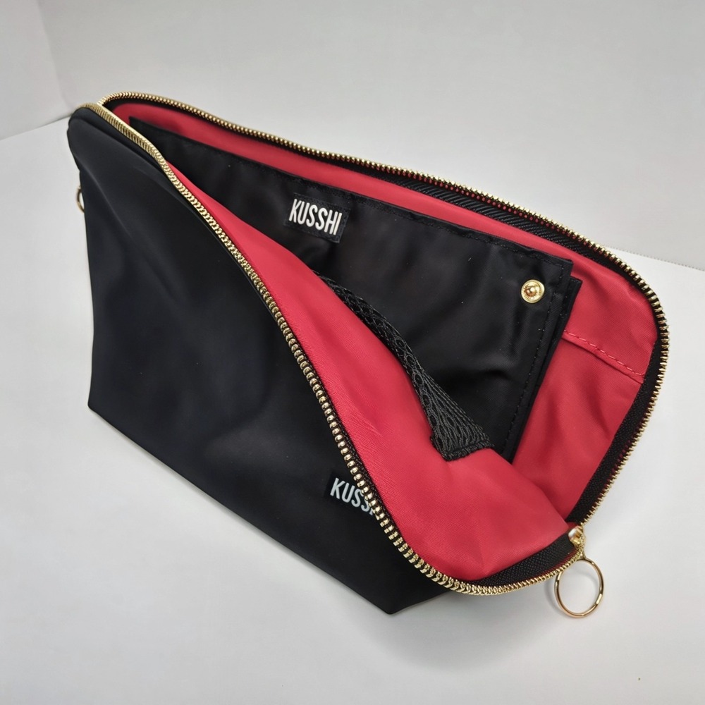KUSSHI Signature Makeup Bag Snap-In Organizer Black Red Nylon Cosmetic Case